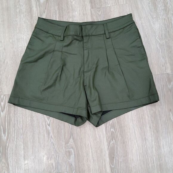 KUT FROM THE KLOTH Willa Coated Pleated Shorts Dark Green size 10 - Picture 5 of 8